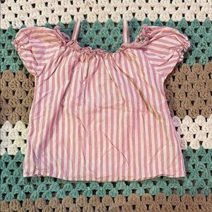 Pink White Stripe Shoulder Kids Blouse Girls Sz 140 7/8